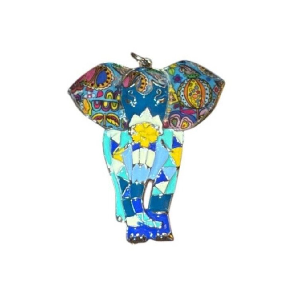Bonsny Elephant Enamel Multicolor Pendant Charm  BOHO Gift Kitsch Colorful